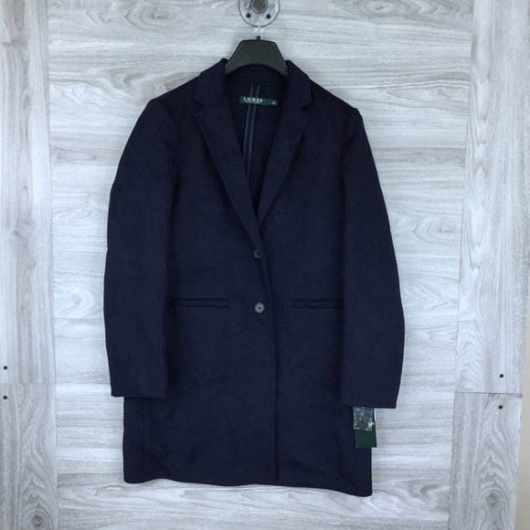 Ralph Lauren Wool Blend Two Button Navy Overcoat L - Picture 1 of 5